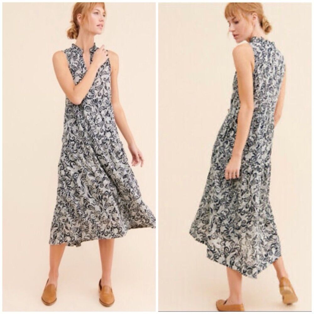 Anthropologie Maeve Marya Tiered Floral Paisley Print Maxi Dress Size Medium